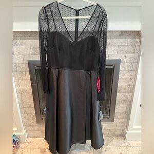Adrianna Papell Black Mesh Long Sleeve Dress